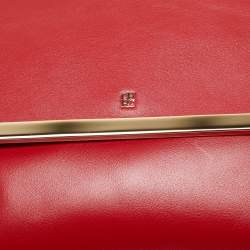Pre Owned Carolina Herrera Red Leather Metal Bar Flap Top Handle Bag