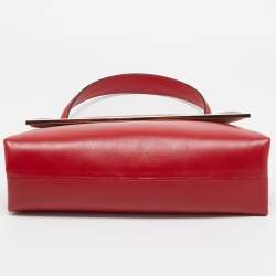 Pre Owned Carolina Herrera Red Leather Metal Bar Flap Top Handle Bag