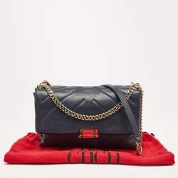 Pre Owned Carolina Herrera Navy Blue Quilted Leather Pushlock Flap Shoulder Bag