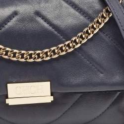 Pre Owned Carolina Herrera Navy Blue Quilted Leather Pushlock Flap Shoulder Bag