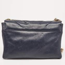 Pre Owned Carolina Herrera Navy Blue Quilted Leather Pushlock Flap Shoulder Bag