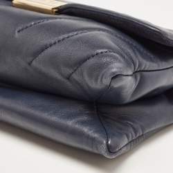 Pre Owned Carolina Herrera Navy Blue Quilted Leather Pushlock Flap Shoulder Bag