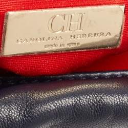 Pre Owned Carolina Herrera Navy Blue Quilted Leather Pushlock Flap Shoulder Bag