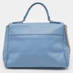 Carolina Herrera Blue Leather Minuetto Flap Top Handle Bag