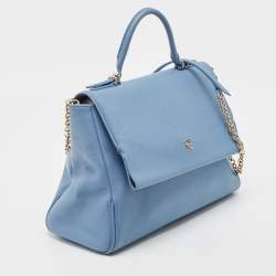Carolina Herrera Blue Leather Minuetto Flap Top Handle Bag