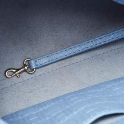 Carolina Herrera Blue Leather Minuetto Flap Top Handle Bag