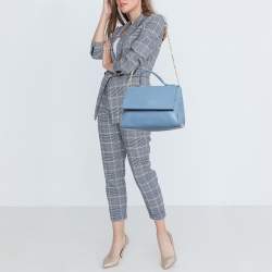 Carolina Herrera Blue Leather Minuetto Flap Top Handle Bag