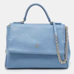 Carolina Herrera Blue Leather Minuetto Flap Top Handle Bag