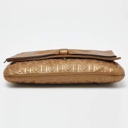 Caroline Herrera Gold Monogram Embossed Leather Bow Chain Clutch
