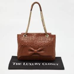 Pre Owned Carolina Herrera Brown Monogram Leather Audrey Shoulder Bag