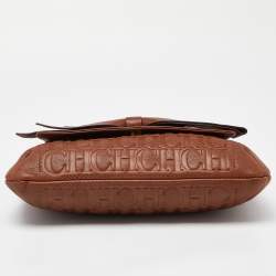 Pre Owned Carolina Herrera Brown Monogram Leather Audrey Shoulder Bag