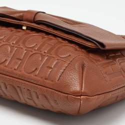 Pre Owned Carolina Herrera Brown Monogram Leather Audrey Shoulder Bag