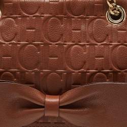 Pre Owned Carolina Herrera Brown Monogram Leather Audrey Shoulder Bag