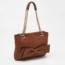 Pre Owned Carolina Herrera Brown Monogram Leather Audrey Shoulder Bag