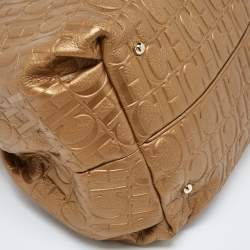 Pre Owned CH Carolina Herrera Gold Embossed Leather Bow Bucket Bag