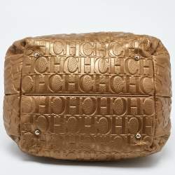 Pre Owned CH Carolina Herrera Gold Embossed Leather Bow Bucket Bag