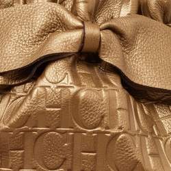 Pre Owned CH Carolina Herrera Gold Embossed Leather Bow Bucket Bag
