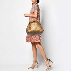 Pre Owned CH Carolina Herrera Gold Embossed Leather Bow Bucket Bag
