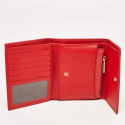 Pre Owned Carolina Herrera Red Leather Logo Trifold Wallet