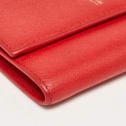 Pre Owned Carolina Herrera Red Leather Logo Trifold Wallet