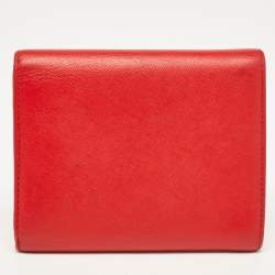 Pre Owned Carolina Herrera Red Leather Logo Trifold Wallet