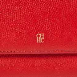 Pre Owned Carolina Herrera Red Leather Logo Trifold Wallet