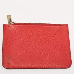 Pre Owned Carolina Herrera Red Leather Logo Trifold Wallet
