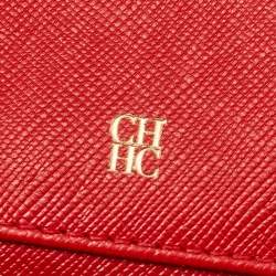 Pre Owned Carolina Herrera Red Leather Logo Trifold Wallet