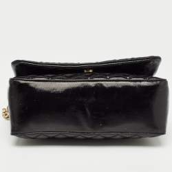 Pre Owned Carolina Herrera Black Quilted Patent Leather Flap Chain Shoulder Bag