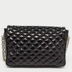 Pre Owned Carolina Herrera Black Quilted Patent Leather Flap Chain Shoulder Bag