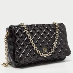 Pre Owned Carolina Herrera Black Quilted Patent Leather Flap Chain Shoulder Bag
