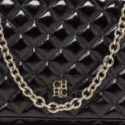 Pre Owned Carolina Herrera Black Quilted Patent Leather Flap Chain Shoulder Bag