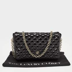 Pre Owned Carolina Herrera Black Quilted Patent Leather Flap Chain Shoulder Bag