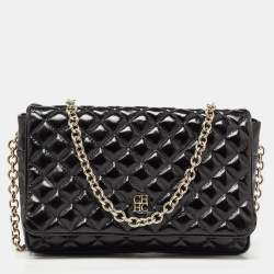 Pre Owned Carolina Herrera Black Quilted Patent Leather Flap Chain Shoulder Bag