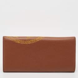 Carolina Herrera Brown Leather Logo Print Continental Wallet