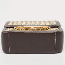 Carolina Herrera Dark Brown/Cream Monogram Canvas and Leather Initials Insignia Shoulder Bag