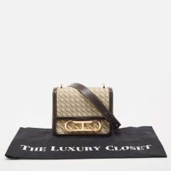 Carolina Herrera Dark Brown/Cream Monogram Canvas and Leather Initials Insignia Shoulder Bag