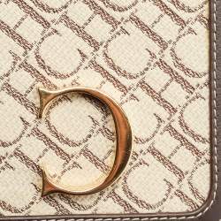 Carolina Herrera Dark Brown/Cream Monogram Canvas and Leather Initials Insignia Shoulder Bag