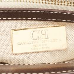 Carolina Herrera Dark Brown/Cream Monogram Canvas and Leather Initials Insignia Shoulder Bag