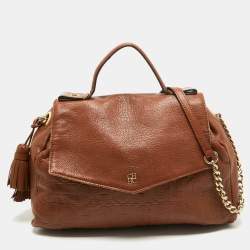 Carolina Herrera Brown Leather Minuetto Top Handle Bag