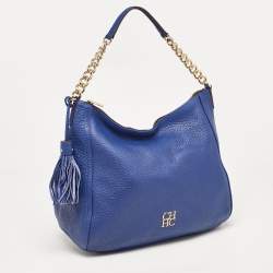 Pre Owned Carolina Herrera Blue Leather Chain Tassel Hobo