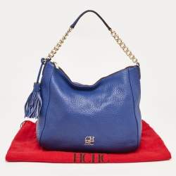 Pre Owned Carolina Herrera Blue Leather Chain Tassel Hobo