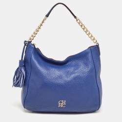 Pre Owned Carolina Herrera Blue Leather Chain Tassel Hobo