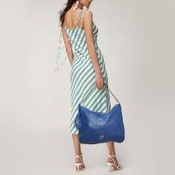 Pre Owned Carolina Herrera Blue Leather Chain Tassel Hobo