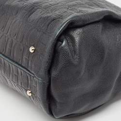 Pre Owned Carolina Herrera Black Monogram Embossed Leather Chain Bag