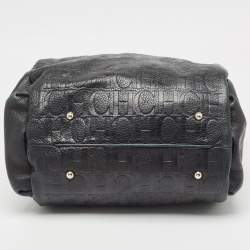 Pre Owned Carolina Herrera Black Monogram Embossed Leather Chain Bag