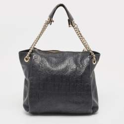 Pre Owned Carolina Herrera Black Monogram Embossed Leather Chain Bag