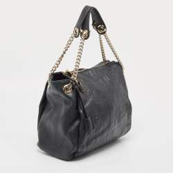 Pre Owned Carolina Herrera Black Monogram Embossed Leather Chain Bag