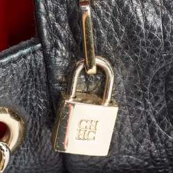 Pre Owned Carolina Herrera Black Monogram Embossed Leather Chain Bag