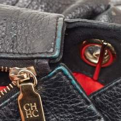 Pre Owned Carolina Herrera Black Monogram Embossed Leather Chain Bag